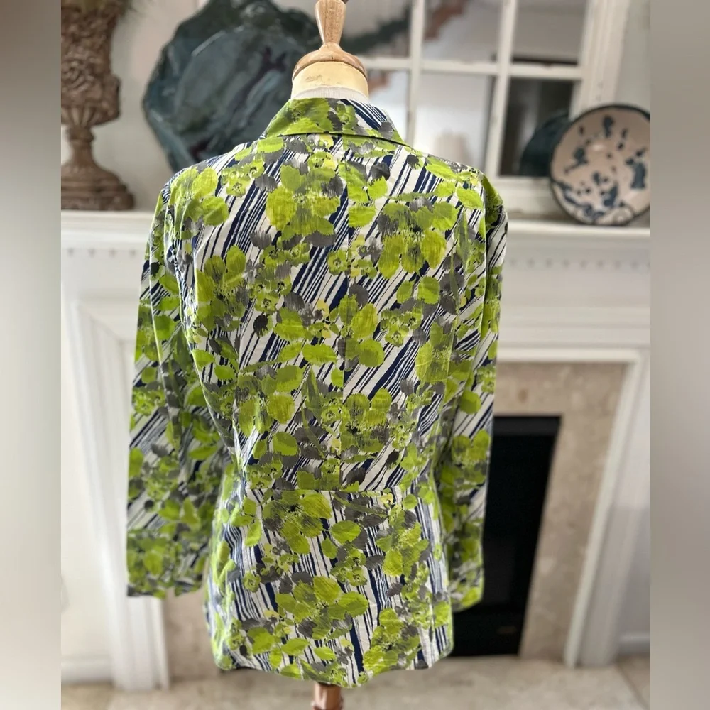 Lafayette 148 New York Green and Blue Patterned Blouse - Picture 4 of 7